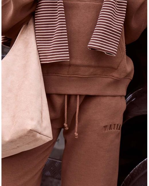 Kaiia Brown Cotton Rich Embroidered Logo Wide Leg Trackies