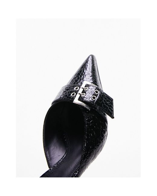TOPSHOP Black Eden Buckle Detail Pointed Mid Heel Court Shoes