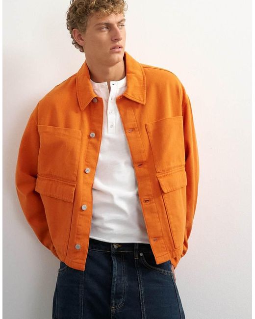 Topman Orange Oversized Fit Twill Harrington Jacket for men