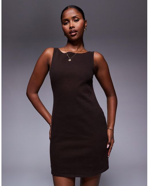 ASOS Brown Denim Stretch Mini Dress With Seam Detail