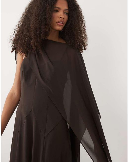 Forever New Brown Cape Sleeve Maxi Dress