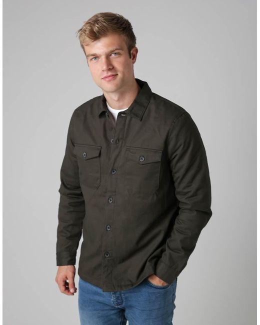 French Connection Gray Cotton Worker-Style Button Overshirt for men