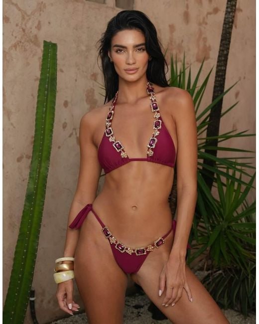 Moda Minx Brown X Zoe Servini Tie Side Bikini Bottom With Jewel Trim