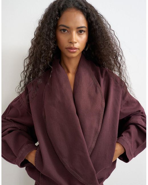 TOPSHOP Red Wrap Drape Neckline Bomber Jacket