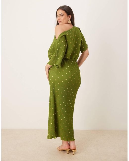 Never Fully Dressed Green Tilly Plisse Off Shoulder Midaxi Dress