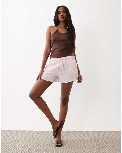 Gina Tricot White Pull On Lightweight Drawstring Shorts