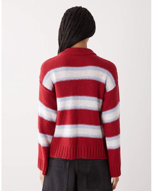 Reclaimed Vintage Red Stripe Flare Sleeve Jumper With Collar Detail