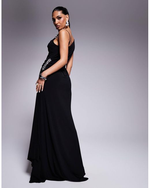ASOS Blue Embellished Detail Maxi Dress With Draping