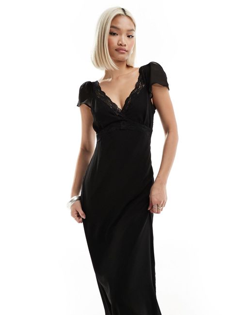 Reclaimed (vintage) Black Lace Trim Midi Dress