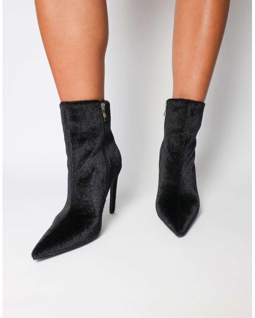 SIMMI Black Harvie Faux Pony Hair Heeled Ankle Boots