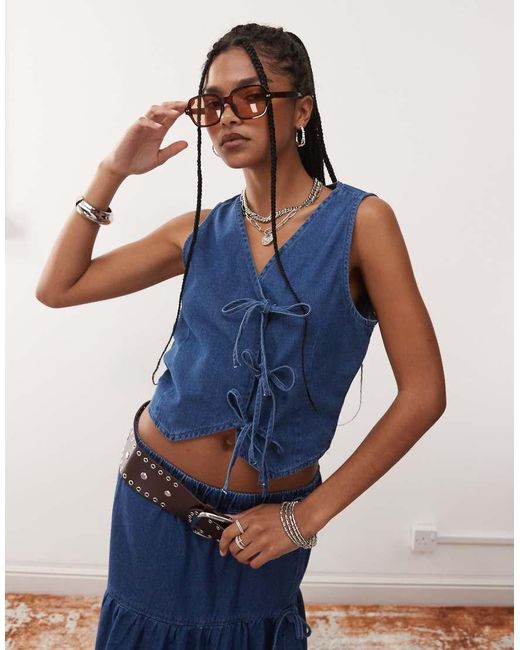 Reclaimed Vintage Blue Denim Tank Top With Tie Details - Part Of A Set