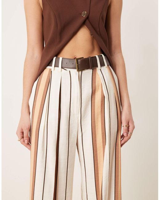 ASOS Natural Tailored Relaxed Trousers With Faux Leather Belt