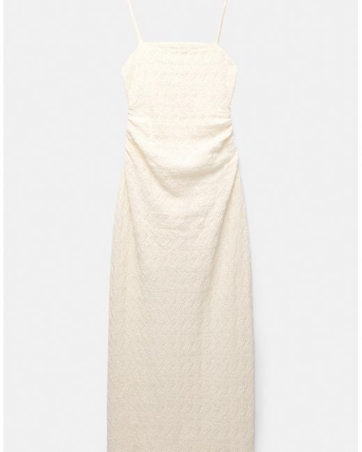 Pull&Bear White – gerafftes midikleid
