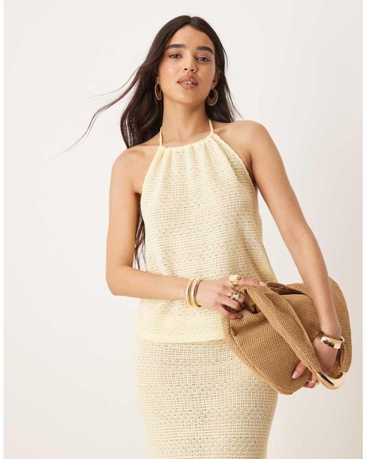 Gina Tricot Natural Co-ord Halterneck Crochet Top
