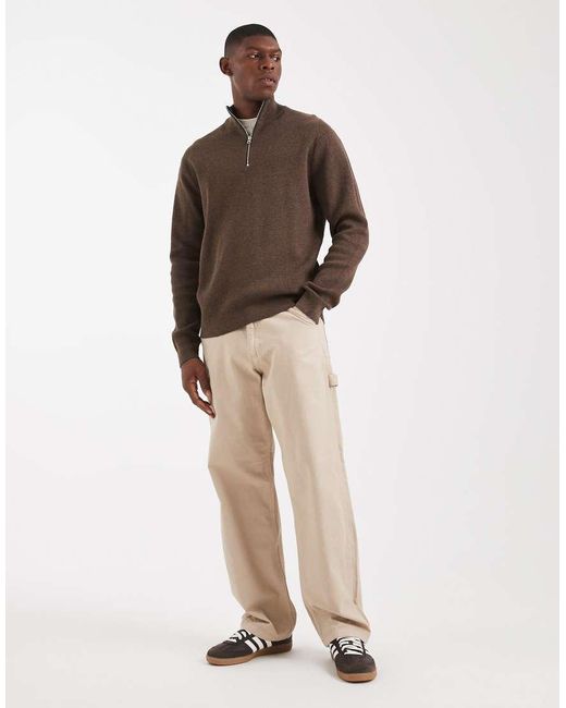 Only & Sons Brown Half Zip Knitted Jumper for men