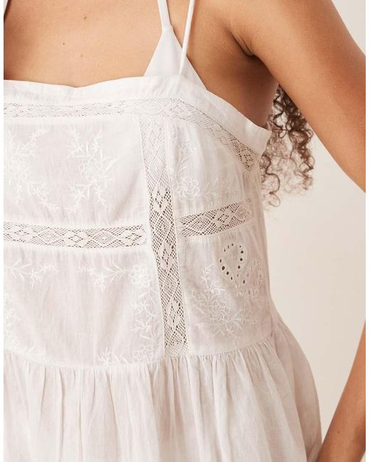 ASOS Natural Sheer Embroidered Drop Waist Mini Beach Dress
