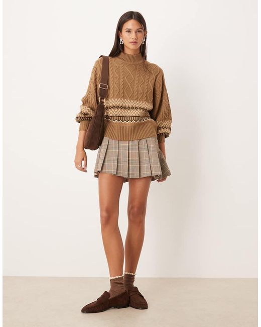 Threadbare Brown Chunky Turtleneck Jumper With Fairisle Design
