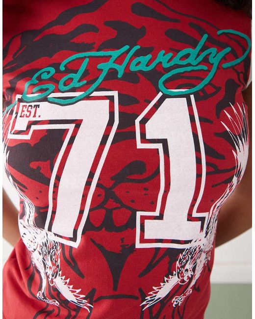 Ed Hardy Red Roaring Tiger Ringer Tee