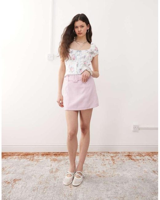 Miss Selfridge Pink Boucle Mini Skirt With Belt