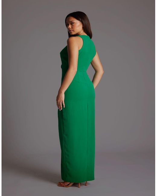 Vesper Green Wrap Front Maxi Dress With Thigh Split
