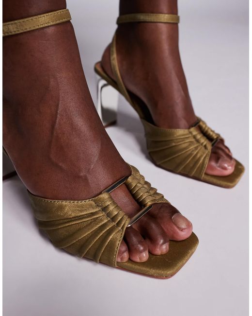 River Island Brown Pleated Ring Block Heeled Sandals