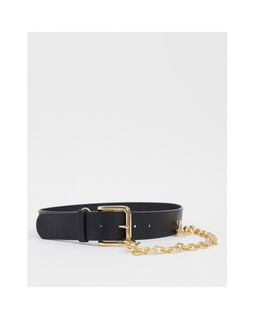 Pieces Black Belt With Gold Chain Detail