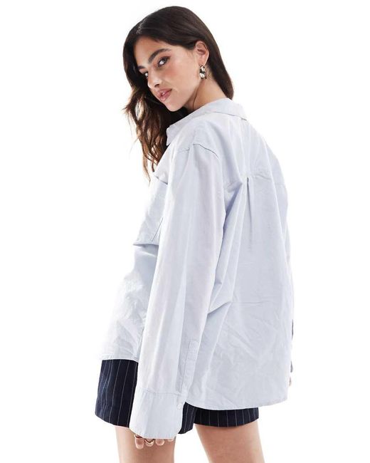 Vero Moda Blue Oversized Shirt With Wide Cuff Sleeves
