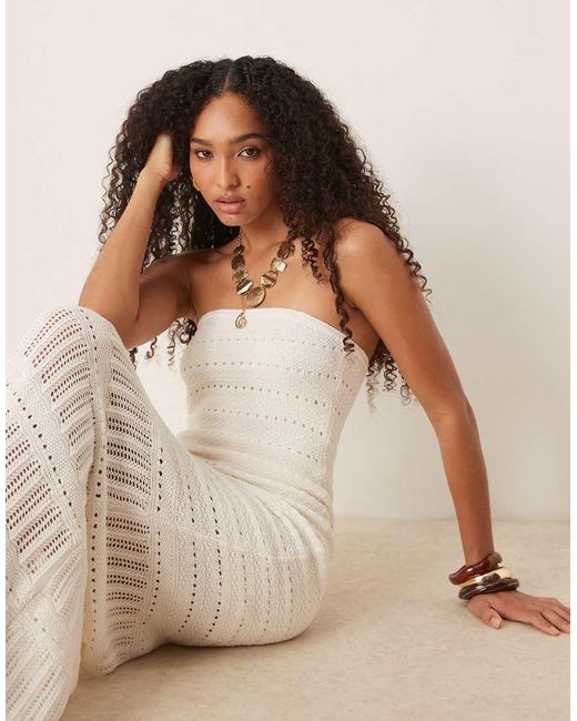 Abercrombie & Fitch Natural Crochet Lace Strapless Midi Dress