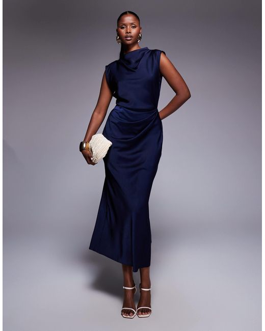 chinese dress ladies ASOS DESIGN Lace Insert Pleated Midi Dress With Embroidery In Navy
