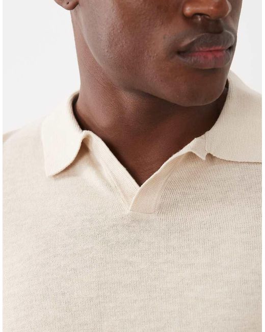 SELECTED Natural Split Neck Polo Linen Blend for men