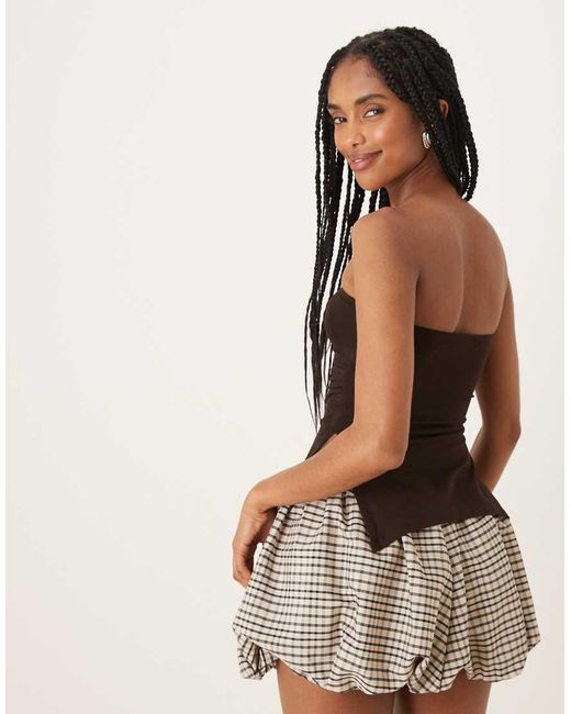 Motel Brown Ruched Bandeau Top Im