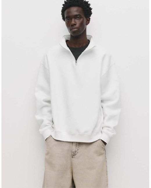 Pull&Bear Basic Sweatshirt Met Kwartrits in het White voor heren