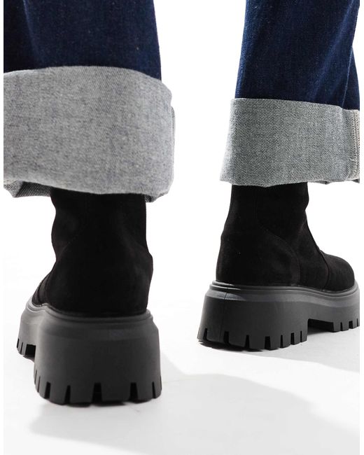 Asos Design Wide Fit Black Antigua Suede Sock Boots