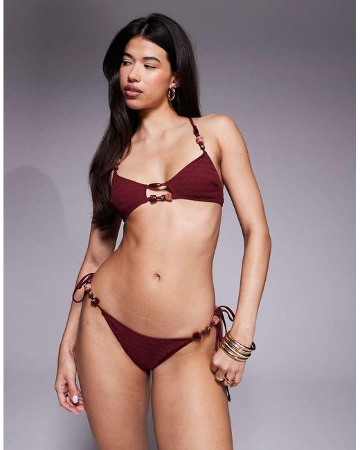 ASOS Red Ruth Cut Out Crop Bikini Top With Resin Trim