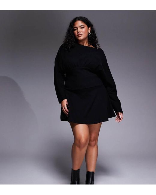 ASOS Black Asos Design Curve Supersoft Slash Neck Blouson Batwing Mini Dress