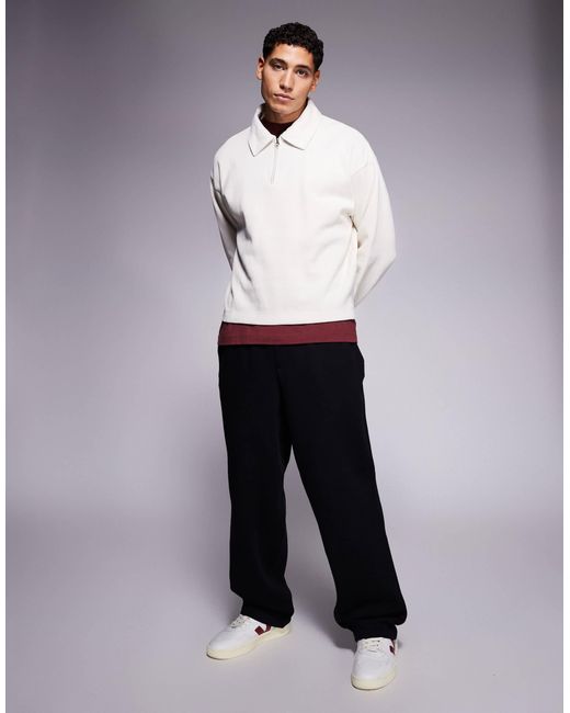 ADPT White Collared Quarter Zip Sweat for men