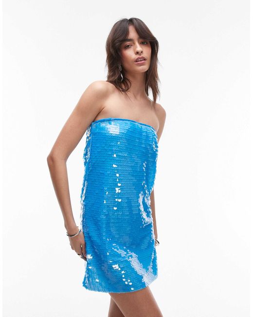 TOPSHOP Blue – trägerloses sommerkleid