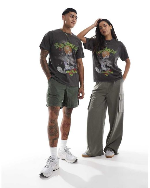 PRNT Black Space Jam Bugs Bunny Basketball Relaxed T-Shirt