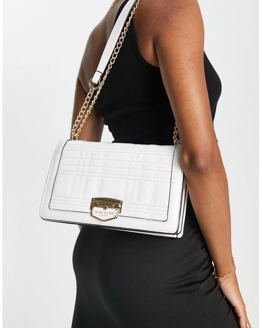 River Island Quilted Satchel Shoulder Bag With Chain in White Lyst