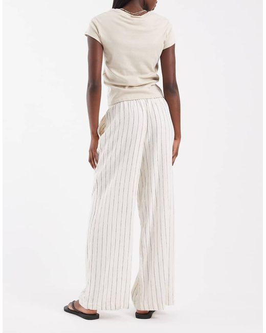 River Island Natural Linen Look Stripe Wide Leg Trousers