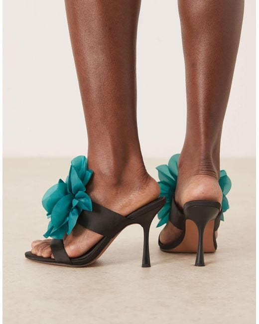 ASOS Green Nori Double Strap Mule With Oversized Corsage