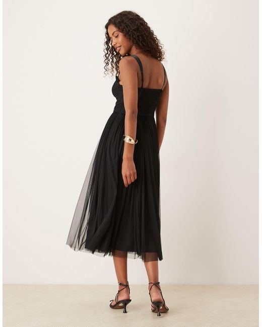 LACE & BEADS Women's Black Tulle Corset Midi Dress - www.stlouis.ac.tz