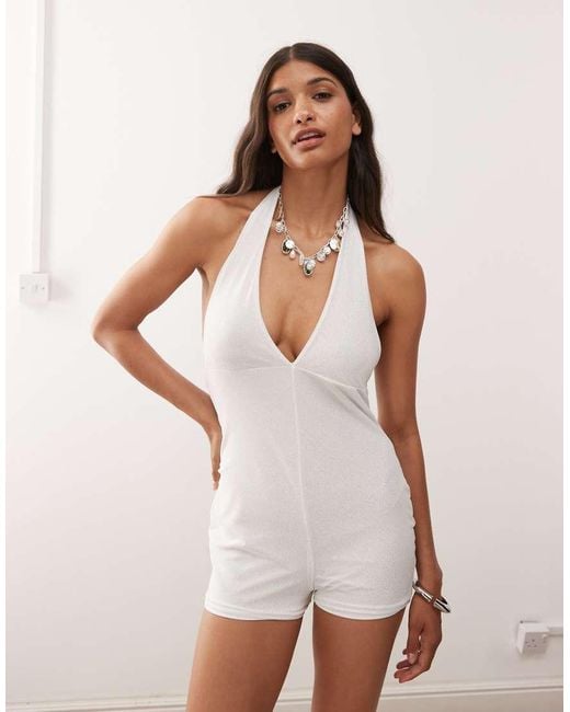 Miss Selfridge White Festival Silver Glitter Playsuit