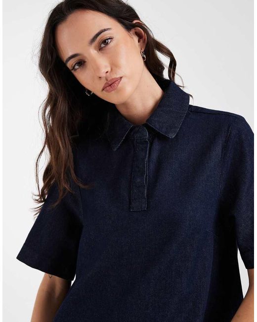 ASOS Blue Denim Swing Polo Shirt Dress