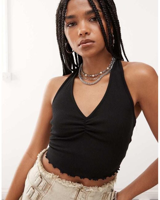 Top Con Cuello Halter Fruncido De Reclaimed (vintage) de color Black