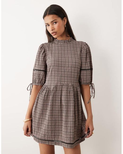 Wednesday's Girl Brown Mini Textured Smock Dress