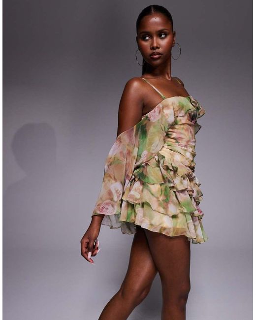 Oh Polly Multicolor Drape Ruffle Mini Dress