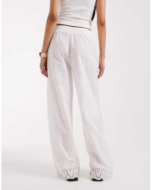 ONLY White Trouser With Embroidered Hem