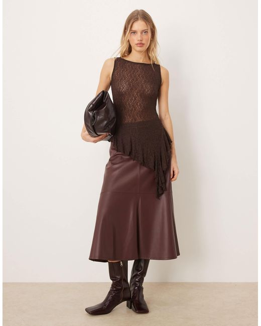 Gina Tricot Brown – asymmetrisches oberteil aus spitze