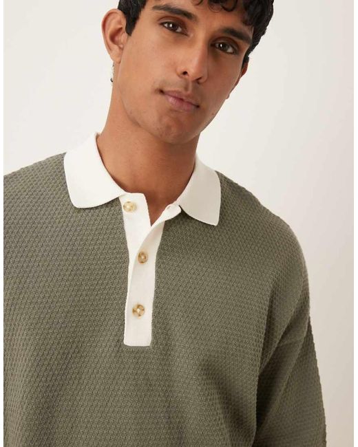 ASOS Oversized Gebreide Polo in het Natural voor heren